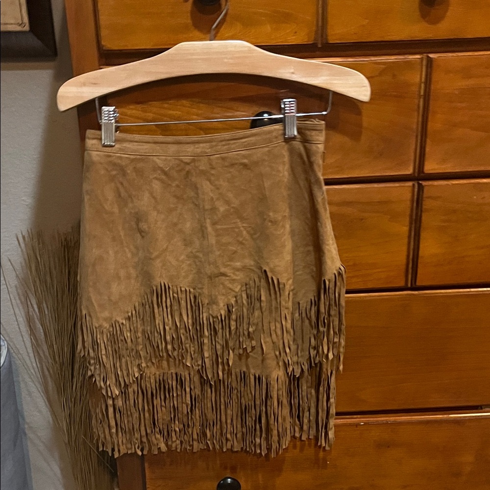 Free People Tan Fringed Mini Skirt